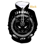 Uus mood Moon Phase Starry Pattern Witchcraft Cat 3D prinditud meeste ja naiste pusad Gothic Dark Style dressipluusid Halloween Cosplay pulloverid S