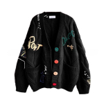 S&uuml;gis ja Talv Vintage V-kaelusega Naiste Kampsun Vabaaja T&auml;hekiri Tikitud Kootud Kardigan Jakk Daami Mood L&otilde;tv Pikkade Varrukatega Kardiganid Mantlid 25123 One Size black