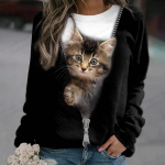 Naljakas kassiga kapuuts Naiste mood Y2k kapuutsidega dressipluus Donkey Print Hoodie O-kaelusega riided Loomade pullover Kawaii kampsunid t&uuml;drukute mantel S