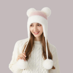 V&auml;rviga sobiv kaelapael villane palliga kootud m&uuml;ts naiste talvine &otilde;ues tuulekindel k&otilde;rvakaitse m&uuml;ts soe villane m&uuml;ts varrukas kork Skullies Beanies roosa