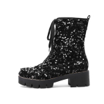 Moodsad Litritega Bling Bling L&auml;ikivad Paelkinnitusega Talvised Naiste Gooti Kingad Naiste Peo Pulma Platvorm Kingad Paksud Punk Pahkluusa Saapad 42 8.5 black