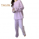 2 tk/komplekt Unisex talvine pidžaamakomplekt &uuml;mmargune kaelus, &uuml;hev&auml;rviline paksendatud korallifliisist koduriiete pealisp&uuml;kste komplekt lahtised salongir&otilde;ivad. sinine