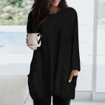 Naiste dressipluusid, pikkade varrukatega, kaelaga pullover, vabaaja massiivsed taskutega tuunikatopid XXL must