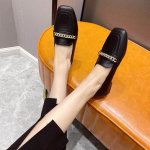 Moodsad Naiste 2-viisiga kantavad Lamedad Kingad &Uuml;hev&auml;rvilised Nahast Mokassiinid Ruudukujulise varbaosa Metallkettidega Loaferid Mugavad Slip-On Tossud Daamide Mary Jane Kingad 5 must