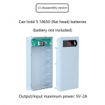 Eemaldatav jooteta 5*18650 akumudelid Power Bank DIY komplekt mobiilse toiteallika korpuse materjal valge