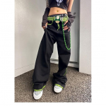 Hong Kong Trend Meeste Suvine Uus Sirge S&auml;&auml;rega Personaliseeritud Kirjaga Džinsid Hip-Hop Ins Trendikad High Street Trendikad Huligaani V&auml;limusega P&uuml;ksid S roheline