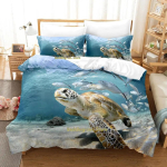 Maailma Kilpkonnad Kilpkonnasaar Voodipesu Komplekt Multikas Anime kolmeosaline komplekt T&auml;iskasvanu Laps Magamistuba Tekikoti Komplektid 3D Kawaii Loom EU Single 135x200cm gray