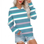 Naiste Vabaaja Mood Triibuline V-kaelusega Pikkade Varrukatega Higipusa Kerge Pullover Taskutega Higipusa L must