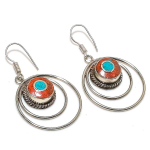 Natural Tibetan Turquoise, Coral Gemstone Handmade Jewelry Earring 1.97 t2c20