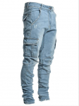 T&auml;nava Elastsed Teksad Meestele Denim Cargo P&uuml;ksid Pesu Taskud Vabaaja Keskmise V&ouml;&ouml;kohaga P&uuml;ksid Slim Fit Kandmiseks Joggerid L sinine