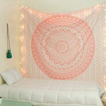 BLESS INTERNATIONAL India traditsiooniline mandala hipi seinaripp, puuvillane gobel&auml;&auml;n Ombre Bohemian voodikate (Roosa Kuld) Poster