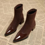 Ankle Boots Women Chunky Mid Heels Suede Shoes Woman Pointed Toe 2024 Trend Winter New Goth Walking Snow Chelsea Botas De Mujer 36
