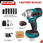 ONEVAN 520N.M harjadeta elektriline l&ouml;&ouml;kmutriv&otilde;ti 1/2-tolline juhtmeta kuuskantpistikukomplekt Kruvikeeraja Elektrit&ouml;&ouml;riist Makita 18V aku jaoks 1 Battery-12pcs Set