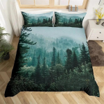 Smoky Mountain Tekikottide Komplekt Misty Forest Voodipesu Komplekt T&auml;is Queen Suurus Hallid Puud Loodusmaastik Kunstiline Tekikoti Kate 140X200cm-2pcs