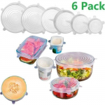 6pcs Couvercles silicone extensible couvercle de bol r&eacute;utilisable rond en BLANC conservation aliments