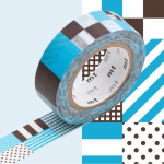 Masking tape ray&eacute; carr&eacute;s bleu et noir - 1,5 cm x 7 m