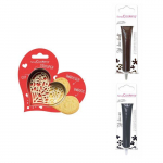 Kit pour biscuit en relief Coeur + 2 Stylos au chocolat marron et noir