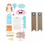 Autocollants Puffies XL Animaux adorables + 20 &eacute;tiquettes kraft Fanion