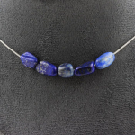 Pierres et Min&eacute;raux. Collier 5 perles Lapis Lazuli du Pakistan. Chaine en acier inoxydable Collier femmes, hommes. Taille personnal