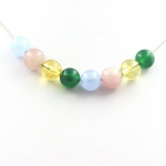 Pierres et Min&eacute;raux. Collier perles Aigue-marine + Quartz rose + Agate verte + Citrine 8 mm Chaine en acier inoxydable.
