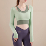 Naiste pikkade varrukatega joogatopp rinnapatjadega - Kiiresti kuivav, kaheosalise v&auml;limusega disain spordi, jooksmise ja pilatese jaoks. XL roheline