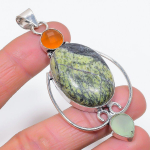 Natural Banded Green Opal, Citrine 925 Sterling Silver Pendant 3.15 y3k94