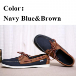Men Women Genuine Leather Docksides Classic Boat Shoes,Homme Femme Navy Blue-Red Plus Size 36-46 Brand Flats Loafers A085 44