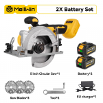 MELLWIN 125MM 5 tolline elektriline harjadeta ketassaag K&auml;eshoitav multifunktsionaalne saag Puidut&ouml;&ouml;tlemise elektrit&ouml;&ouml;riist Makita 18V akule 2 Battery EU Plug