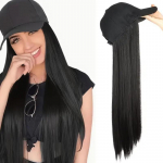 Elegantne pikk sirge s&uuml;nteetiline parukas reguleeritava pesapallim&uuml;tsiga k&otilde;rge temperatuuriga kiust, mugav istuv igap&auml;evaseks vabaajakandmiseks 40CM