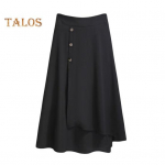 K&otilde;rge v&ouml;&ouml;kohaga midi seelik n&ouml;&ouml;pidega kaunistusega ebakorrap&auml;rane laia &auml;&auml;rega A-l&otilde;ikeline seelik &uuml;hev&auml;rviline suvine &otilde;huke seelik L khaki