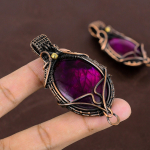 Pink Labradorite Handmade Copper Wire Wrapped Pendant Jewelry 3 v5c08