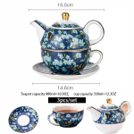 3 tk Euroopa keraamiline teekomplekt - Lilleline teekann tassiga, kuldse servaga Inglise p&auml;rastl&otilde;unatee pott kontorisse/kodusse Three-piece Set sinine