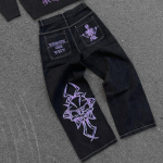 Y2K Teksad Meeste Hip Hop Retro Skull Tikand Pestud Kottis Denimp&uuml;ksid Uued sirged vabaaja Laia s&auml;&auml;rega p&uuml;ksid T&auml;navar&otilde;ivad S