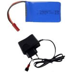 3,7V 730mAh aku + laadija Wltoys V686G jaoks | Suure mahutavusega pikendatud lennuajaks | 53x27x8mm &ndash; 22g | Sinine h&otilde;be