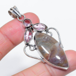 Natural Bloodstone, Kunzite 925 Sterling Silver Jewelry Pendant 2.56 i8n33