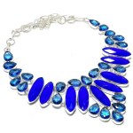 Sapphire(Simulated) Gemstone 925 Sterling Silver Necklace 18 j1j80