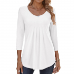 Women's Fashionable Casual Solid-color 3/4 sleeved Pullover T-shirt Top L