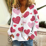 Naiste mood l&uuml;hike jope vabaaja pikkade varrukatega valentinip&auml;evaks tr&uuml;kitud &uuml;herealine pl&uuml;&uuml;sis top M