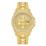 MISSFOX Blingbling K&auml;ekell Meestele Luksus Teemant Kalender Kvarts Kell Hip Hop Mood Veekindel Meeste K&auml;ekell kuld