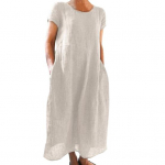 Suvine maksikleit k&uuml;ljetaskutega, &uuml;mara kaelusega, l&uuml;hikeste varrukatega, lahtine, &uuml;hev&auml;rviline, pahkluuni pikkusega, retrokleit igap&auml;evaseks kandmiseks, kohtingutele, reisimiseks M tumehall v&auml;rv