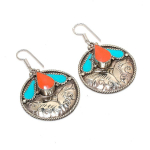 Natural Tibetan Turquoise, Coral Gemstone Handmade Jewelry Earring 2.36 t9a15