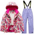 Laste mood Suusakomplekt Poiste ja t&uuml;drukute paksendatud veekindel soe suusakost&uuml;&uuml;m Jope ja p&uuml;ksid komplekt 8 lilla