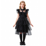 T&auml;iskasvanud Naiste Wednesday Addams Cosplay Ballikleit - Must Halloweeni Kost&uuml;&uuml;m 130cm
