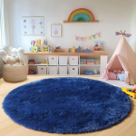 Pehme siidine &uuml;mmargune kohev diivani piirkonna vaip elutuppa laste magamistuppa kohev p&otilde;randamatt soe kodu kaunistus lemmiklooma matt hall Diam60cm(23.6inch) tumesinine v&auml;rv