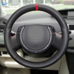 Car Interior Steering Wheel Cover For Citroen Triumph Old C4 C-quatre Hand Braid Perforated Microfiber Leather Trim w/ red bar