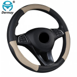 DERMAY Genuine Leather Steering Wheel Cover 5Colors Size M fit outer Diameter 37-38cm Standard Steering Wheel Free shipping beež