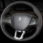 K&auml;sitsi &otilde;mmeldud must PU kunstnahast auto rooliratta kate Peugeot 208 2011- Peugeot 2008 2013-2018 jaoks White Thread gray