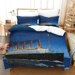 Peen 3D Titanic Laev Ookeani Tapeet Romantiline Armastus Tr&uuml;kis Voodipesu Komplekt Tekikott Tekk Voodi Noortele Lastele T&uuml;drukutele Poistele Kingitus EU Single(135*200cm)3pcs blue