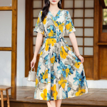 Elegantne vabaaja naiste kleit suurematele suurustele Moodne l&uuml;hikeste varrukatega Vintage tr&uuml;kiga pikk kleit Naiste suvekleidid XL