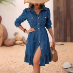 Moodsad Naiste Sinised Denim Kleit Elegantne Nuppudega S&auml;rkkleit Midi Kleit Kevad S&uuml;gis Vabaaja Kleit R&uuml;&uuml; Naiste R&otilde;ivad XS sinine